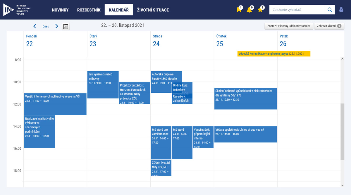 Intranet zcu kalendar