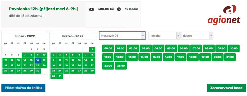 rezervace booking Agionet