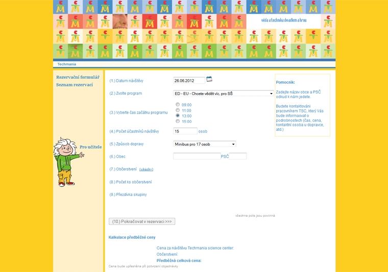 Techmania – rezervační systém