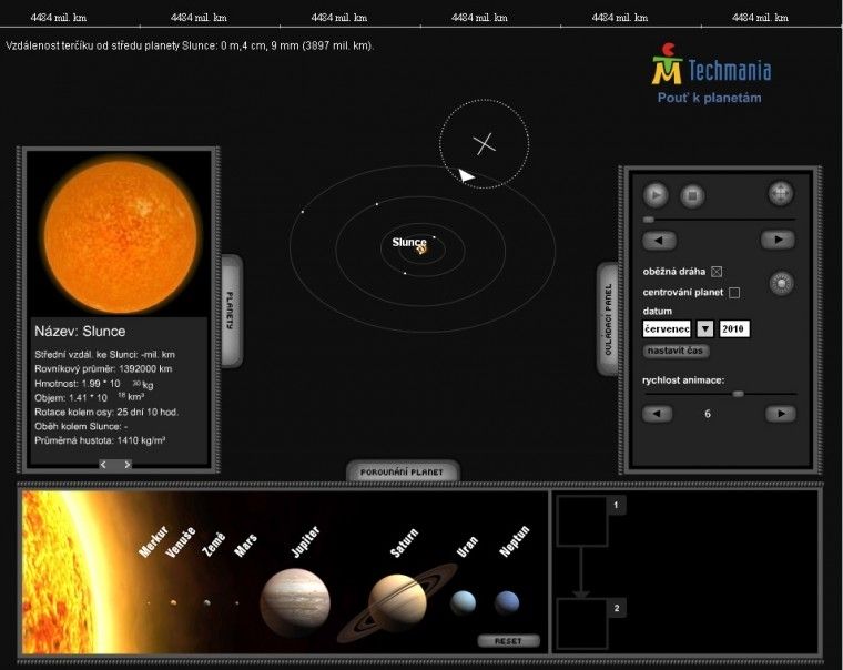 Pouť k planetám – výukový flash, programování pro Techmania Plzeň