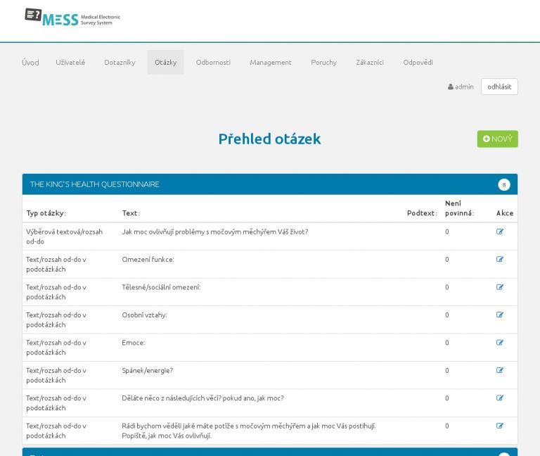 MESS – dotazníkový systém pro zdravotnictví