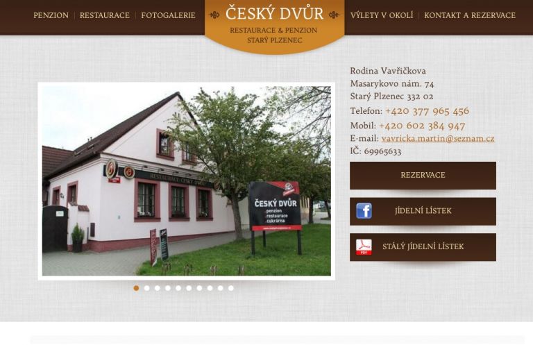 Český Dvůr – web penzionu a restaurace
