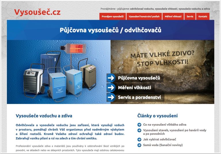 Vysoušeč.cz – tvorba nových webových stránek