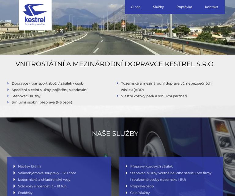 Kestrel.cz - nový web dopravní společnosti