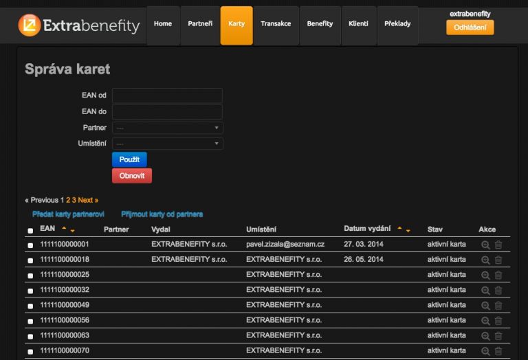 Extrabenefity – věrnostní systém / webová aplikace na míru