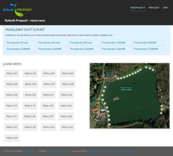 Rybník Propast – rezervační systém